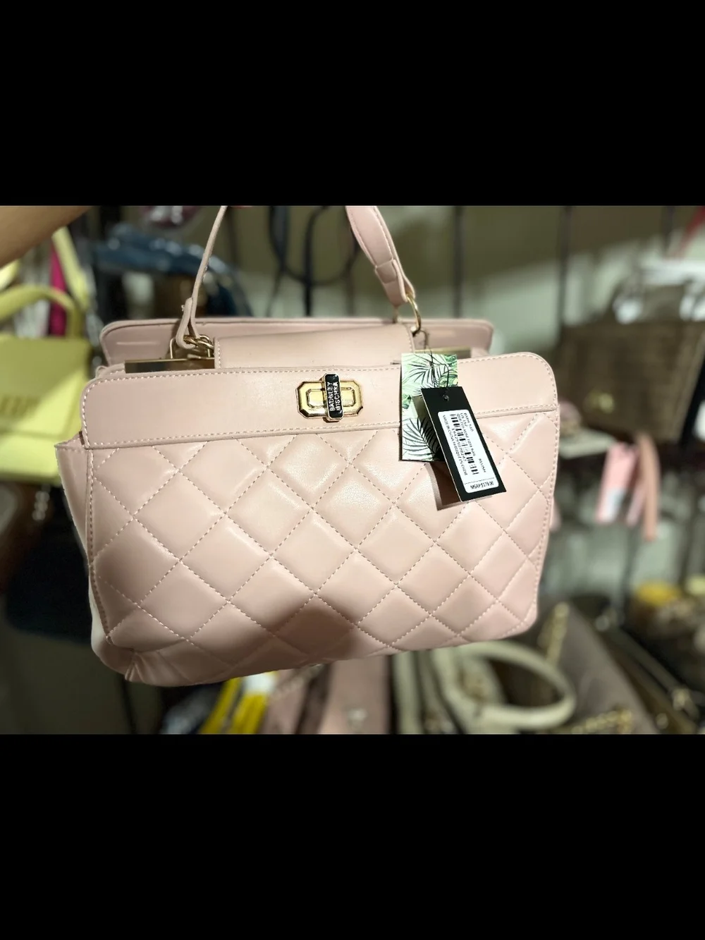 Badgley Miscka Classic Quilted Top-Handle Bag in Blush Pink